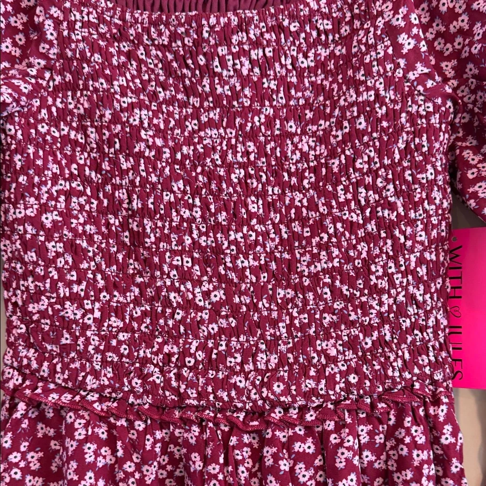 WITH JULES‎ Kids Floral Burgundy Dress with Long Sleeves Size 16